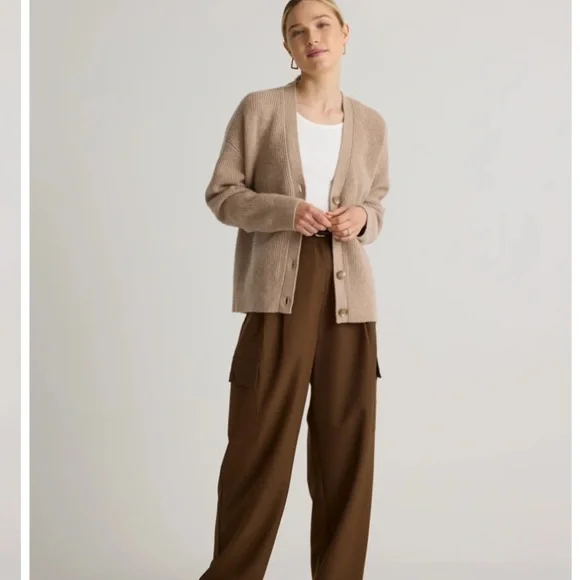 QUINCE 100% Cashmere Fisherman Boxy Cropped Cardigan Sweater oatmeal Size Small - Picture 4 of 11